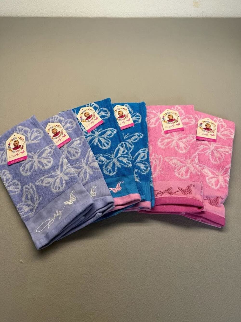 Dolly Parton Butterfly Pattern Kitchen Hand Towel Set Lot of 6 New with Tags